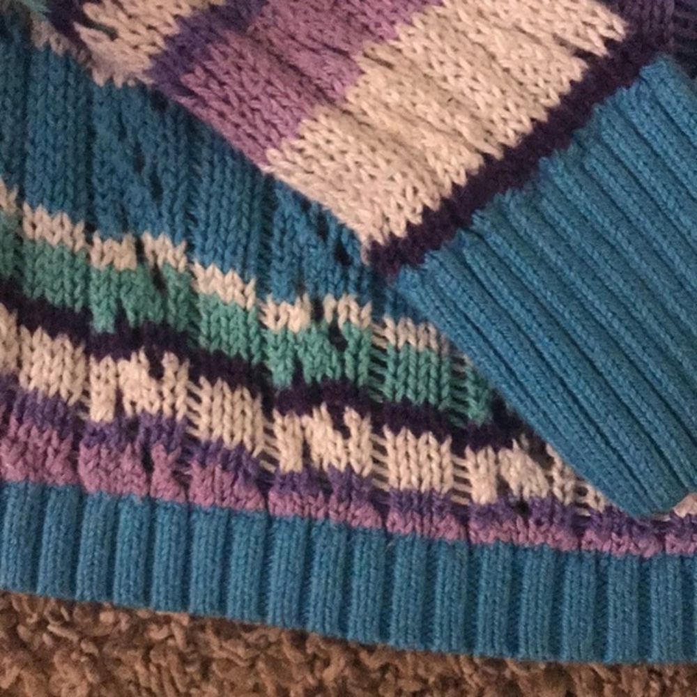 Justice StripedLong Sleeve Chunky Blue and Purple Knitted Sweater Top - Picture 4 of 5